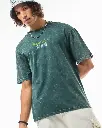 Men's Dark Sea Green Sanctuary Graphic Printed Oversized Acid Wash T-shirt