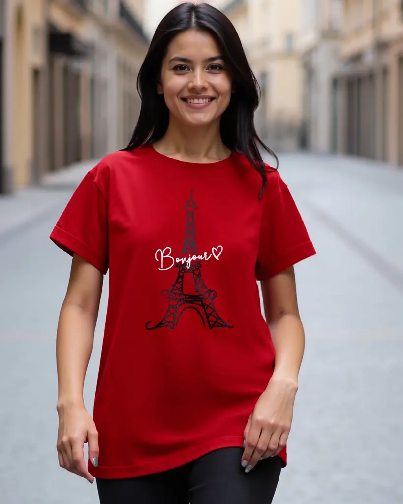 Women's Red Bonjour Paris Graphic